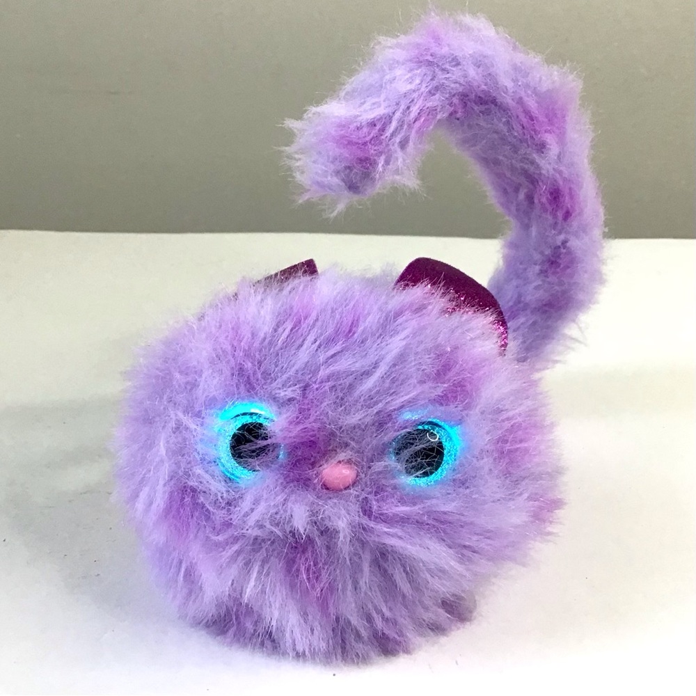 Pomsies Purple Kitty Cat Interactive Plush Pet Light Up Eyes Sounds Wrap Tail